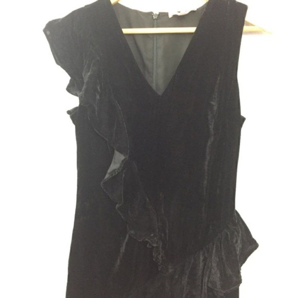 Scripted Black Velvet Ruffle Asymmetrical Dress - Picture 7 of 7